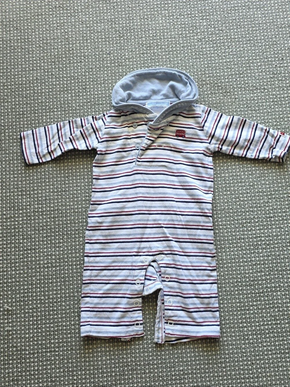 Janie and Jack Striped Romper in White, Blue and Red Accent